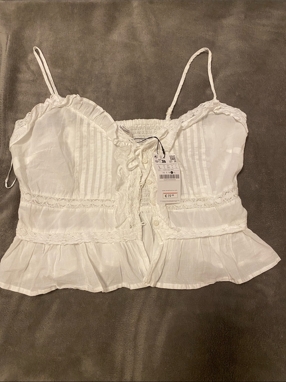 stradivarius White Lace-Trim Cotton Camisole